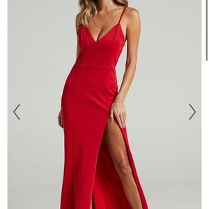 Red gown with high slit